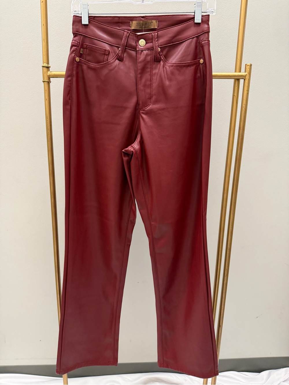 Judy Blue Burgundy Faux Leather Straight Leg Jeans